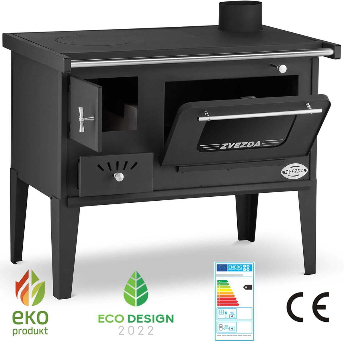 Zvezda Narodna with Steel Top and Glass Door Holzherd – 6.1 kW